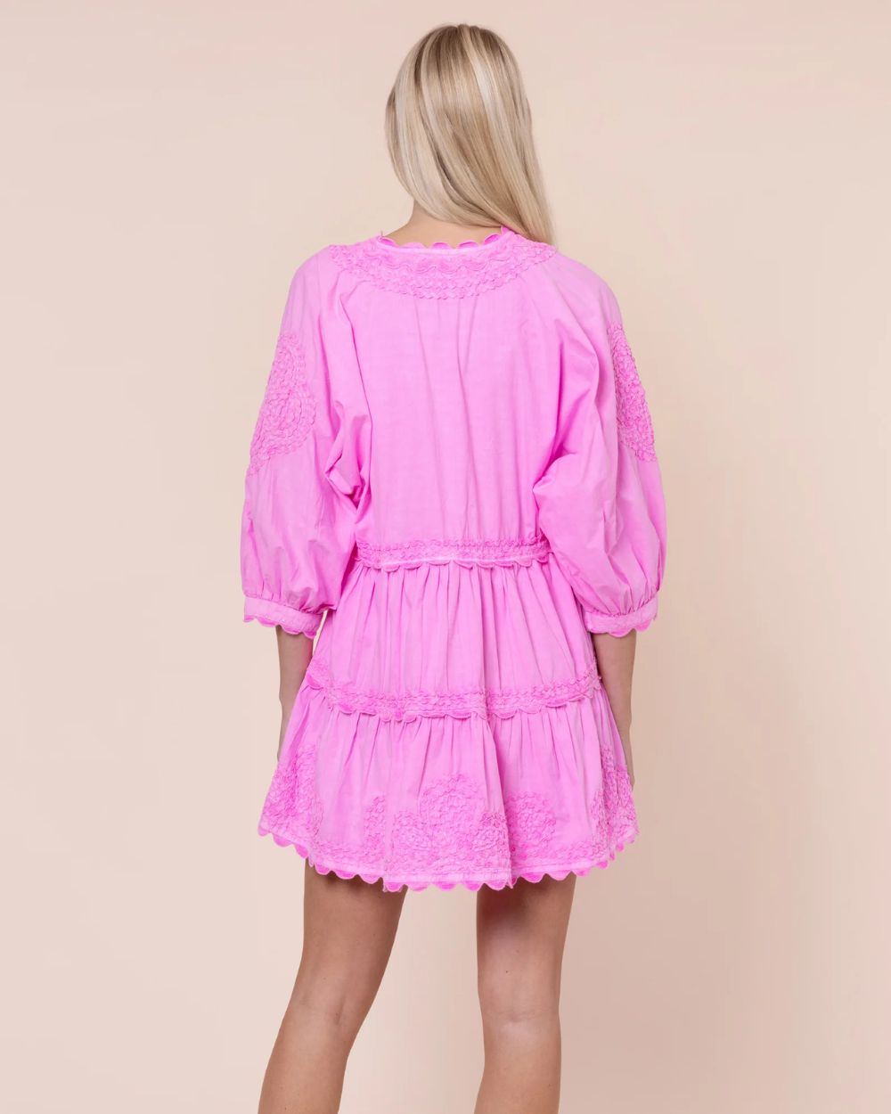 Juliet Dunn Hibiscus Loose Mini Dress in Poplin with Ric Rac Embroidery