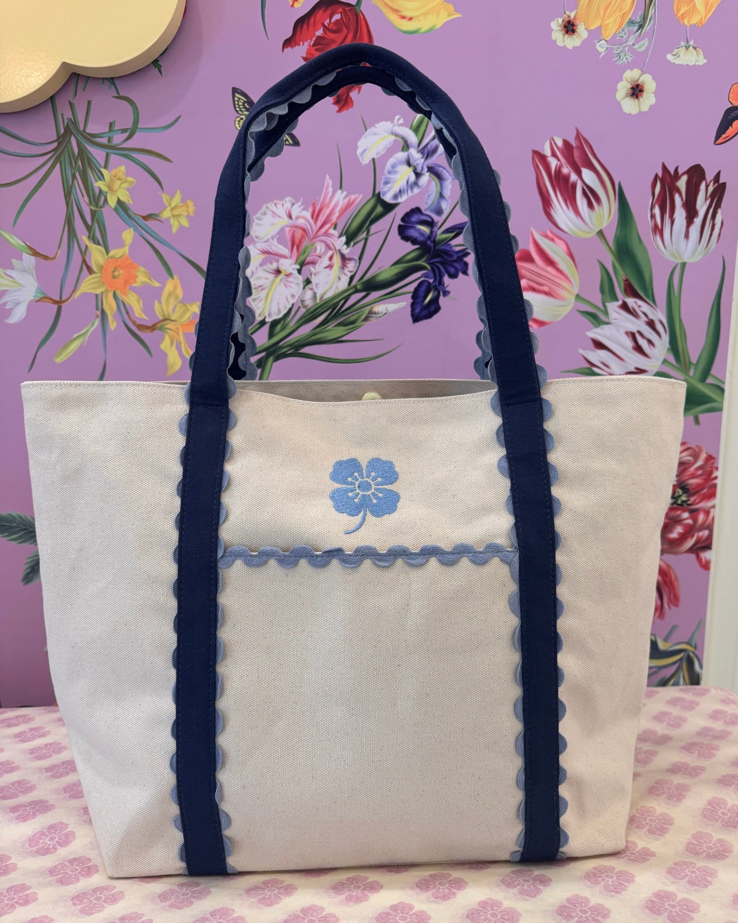 Embroidered Poppy Large Tote