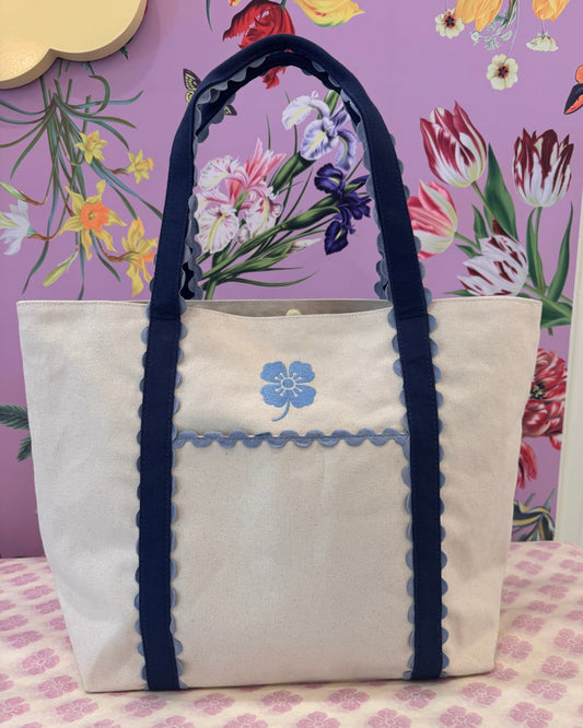 Embroidered Poppy Large Tote