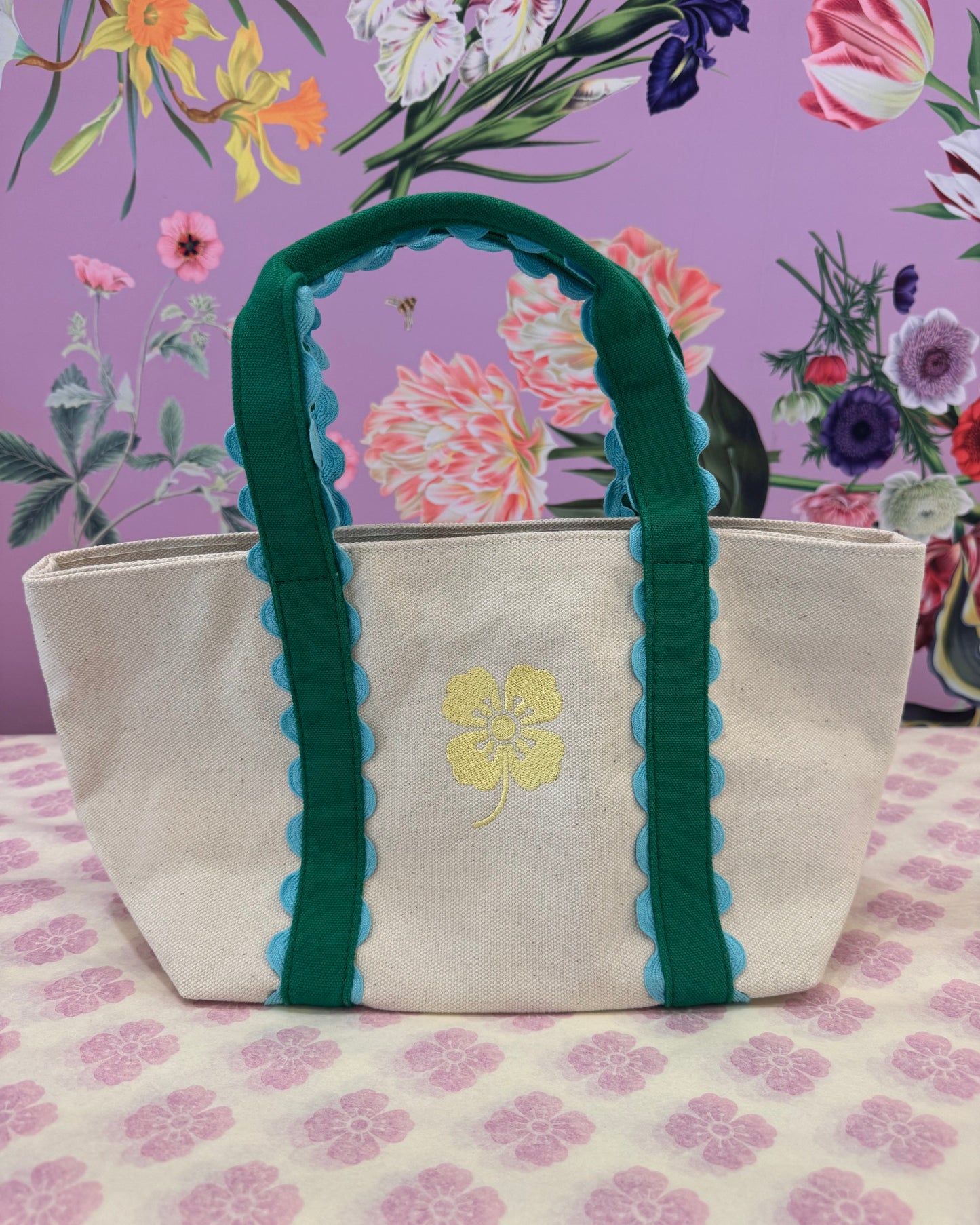 Embroidered Poppy Mini Tote