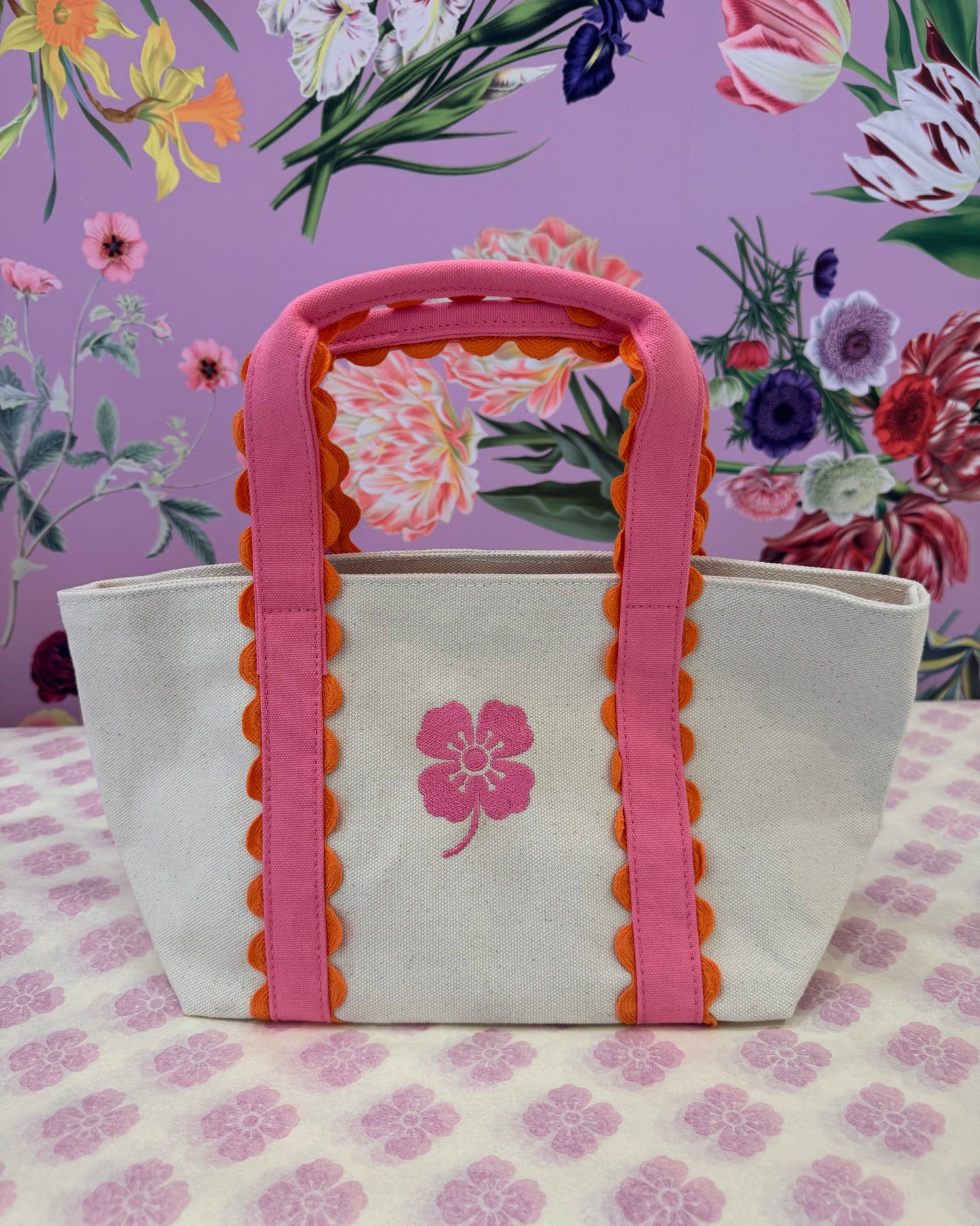 Embroidered Poppy Mini Tote