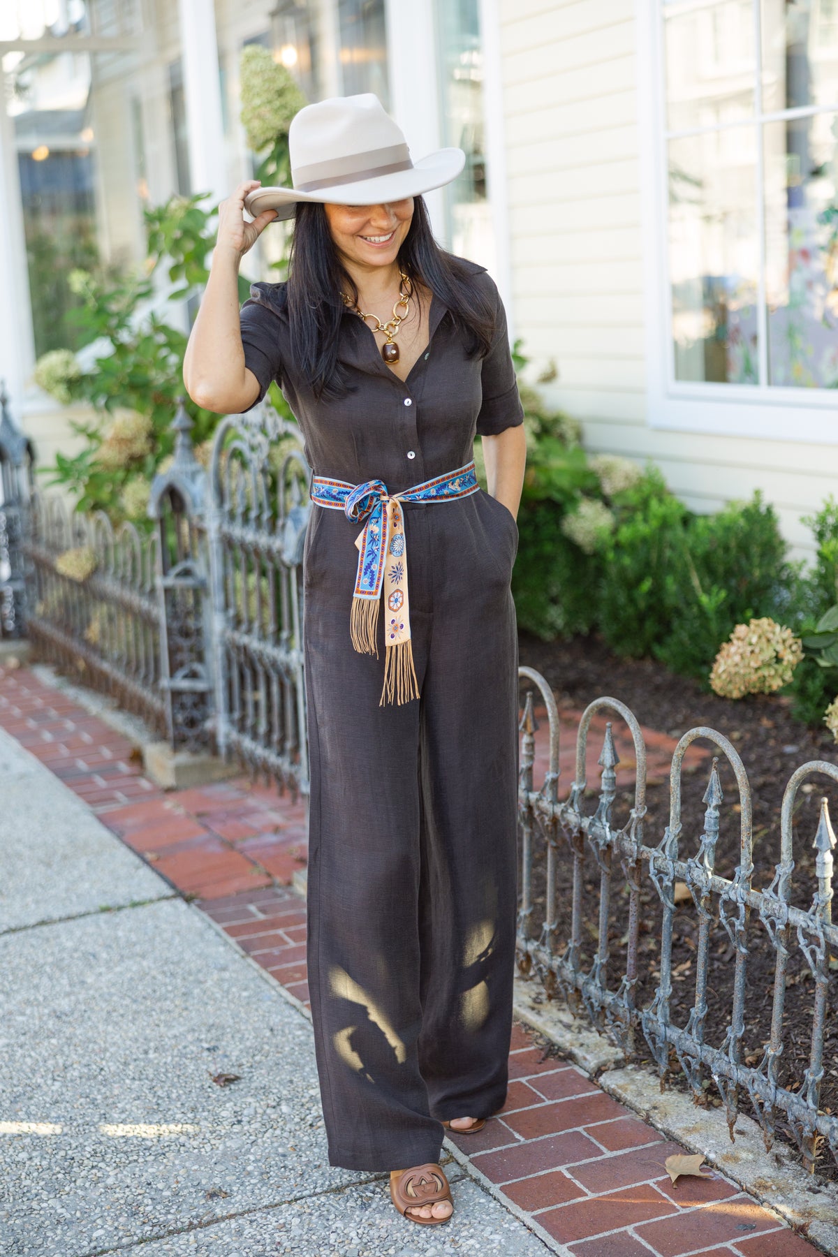 Poeta Brown linen jumpsuit