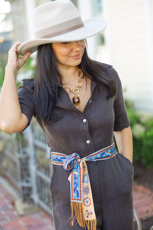 Poeta Brown linen jumpsuit