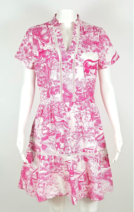 Alison Shortsleeve Dress - Sailboat Toile Pink